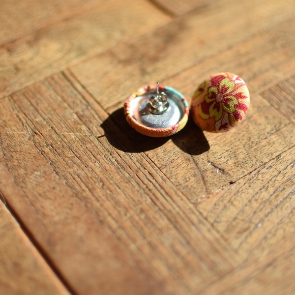 Handmade Fabric Button Earrings - Picture 2 of 4